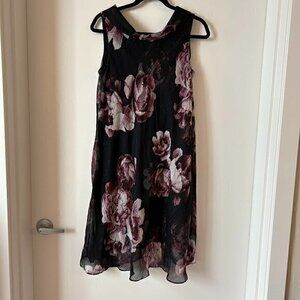 SLNY Metallic Floral Chiffon Sheath Cocktail Dress Size 10
